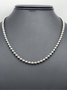 Italy 925 Sterling Silver Ball Link Round Bead Chain Necklace 18.5” 4mm
